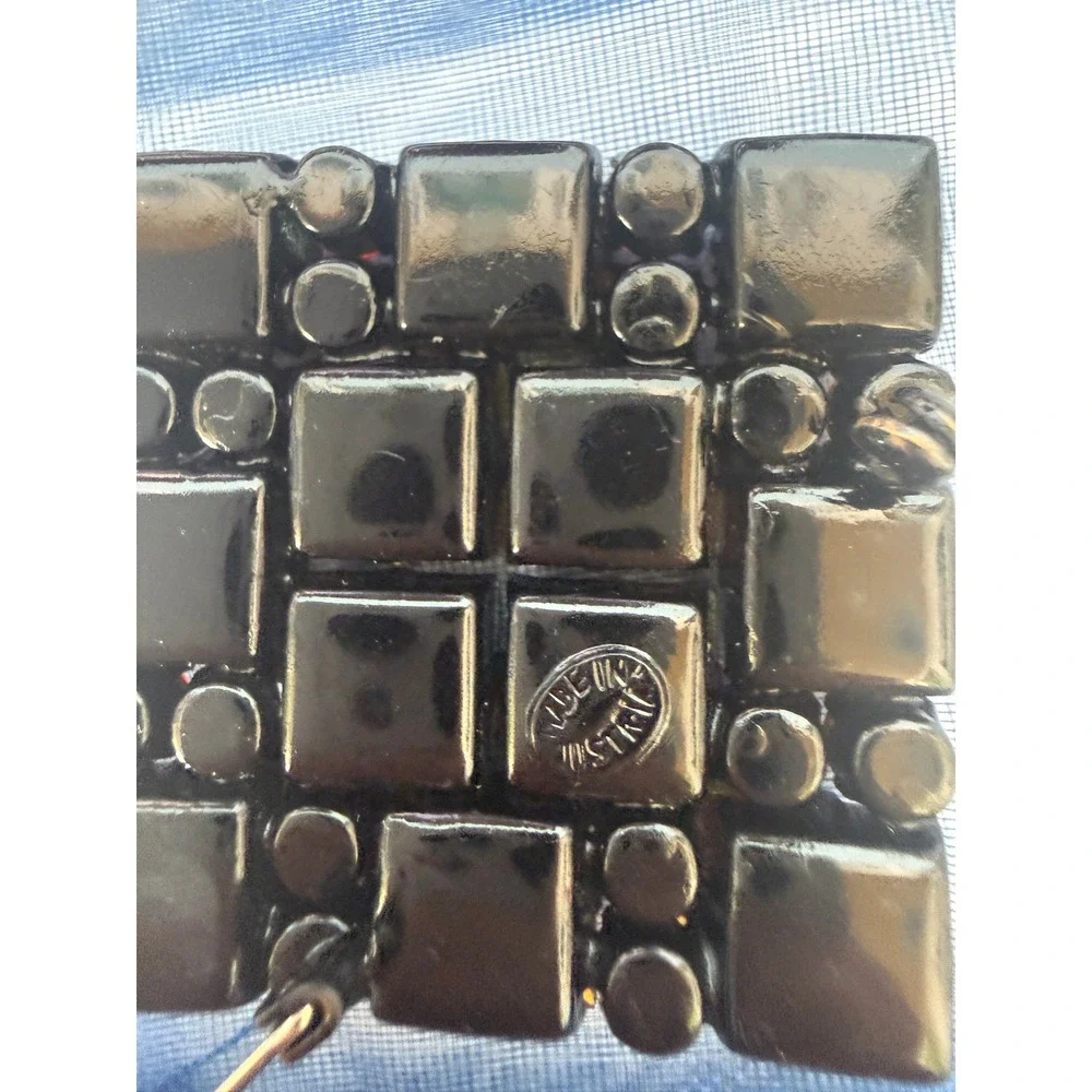 Vintage Made in Austria Amber Red Glass Crystal Square Brooch Retro Gift for Her